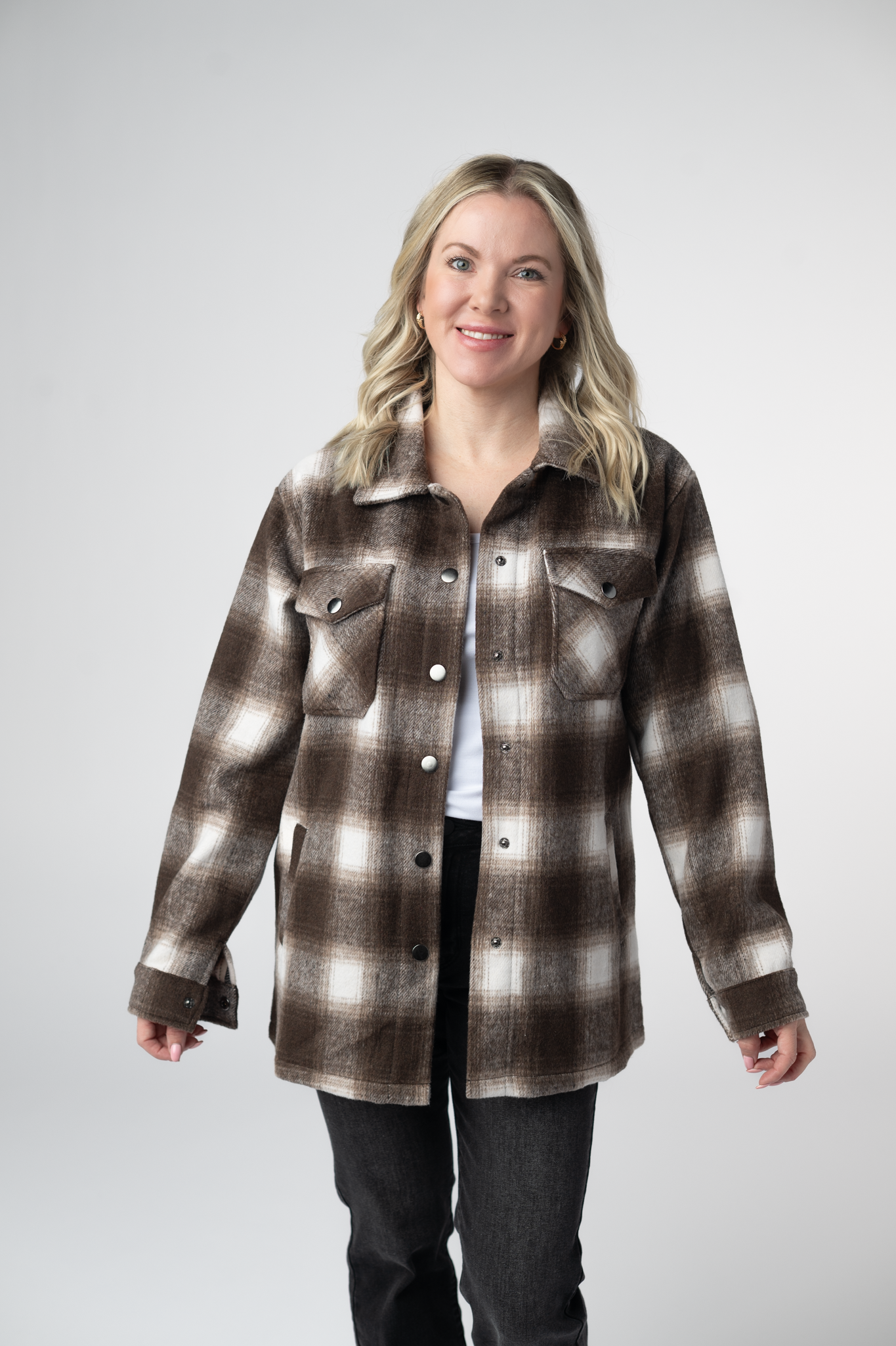 IN STOCK Norah Shacket - Brown Plaid-shacket-Dear Me Southern Boutique, located in DeRidder, Louisiana