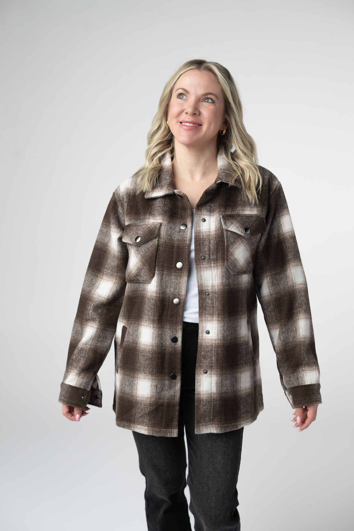 IN STOCK Norah Shacket - Brown Plaid-shacket-Dear Me Southern Boutique, located in DeRidder, Louisiana