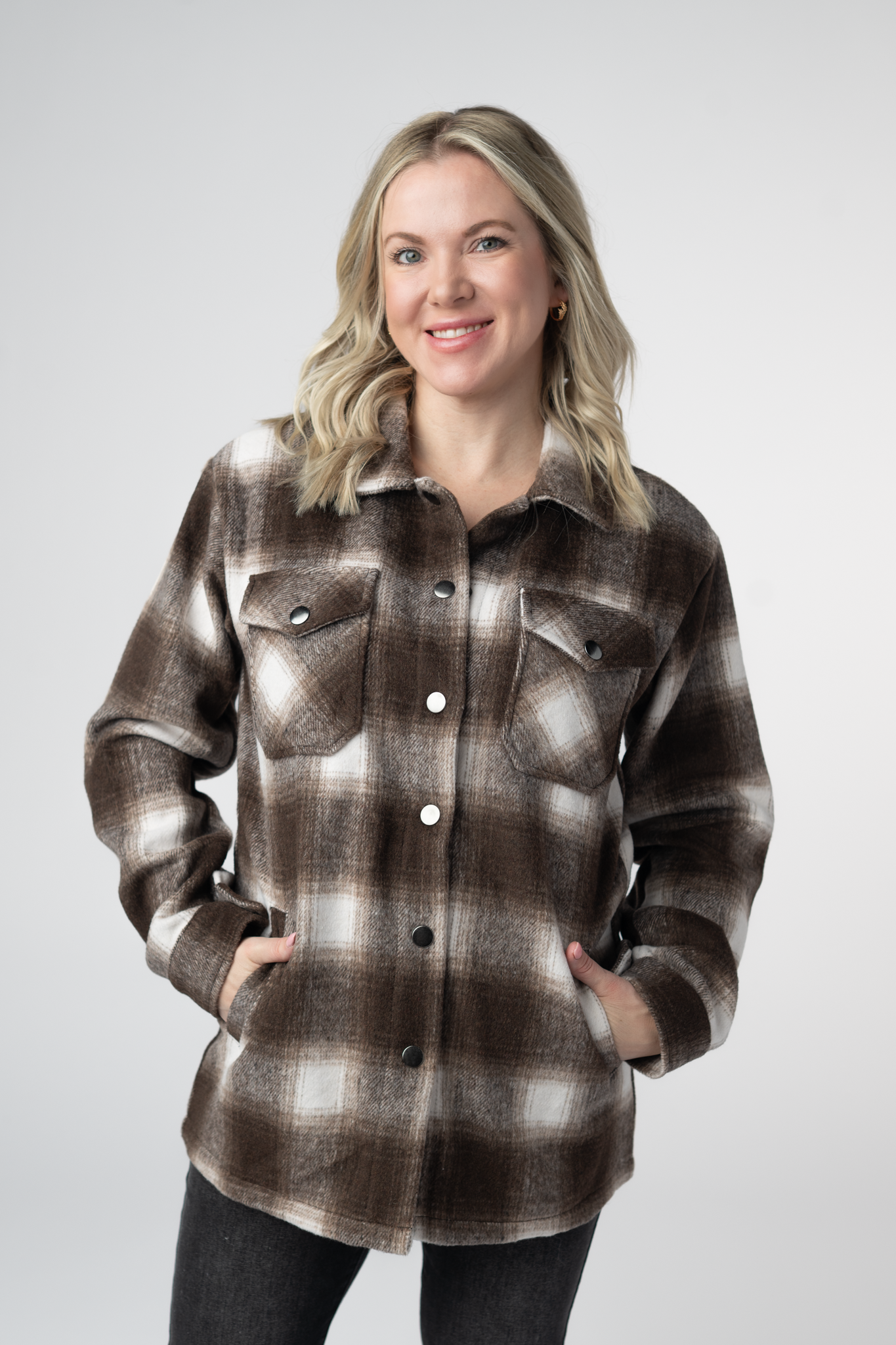 IN STOCK Norah Shacket - Brown Plaid-shacket-Dear Me Southern Boutique, located in DeRidder, Louisiana