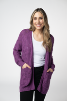 IN STOCK Open Knit Cardigan - Purple-Cardigan-Dear Me Southern Boutique, located in DeRidder, Louisiana