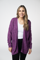 IN STOCK Open Knit Cardigan - Purple-Cardigan-Dear Me Southern Boutique, located in DeRidder, Louisiana
