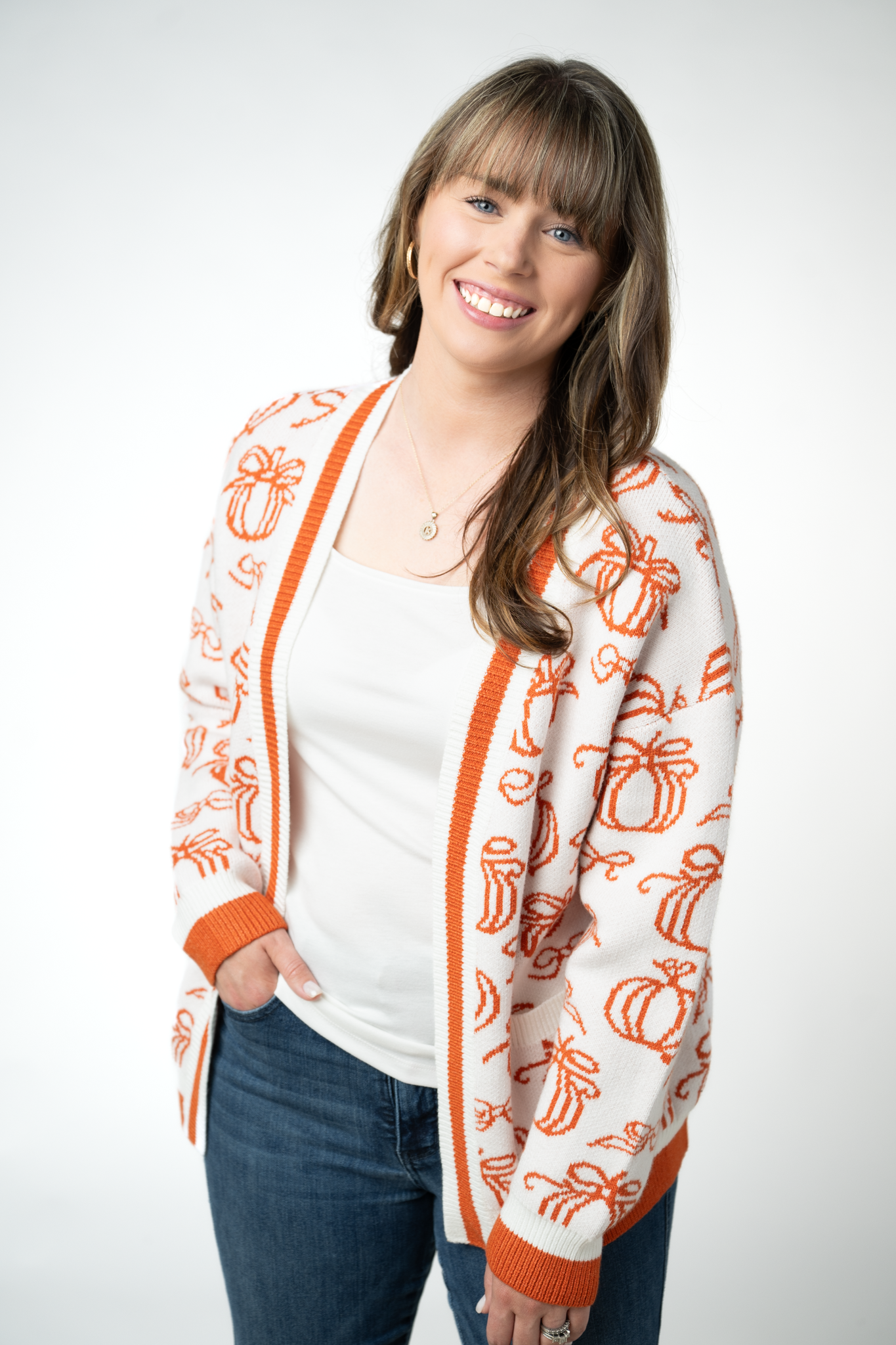 IN STOCK Pumpkins Pocket Cardigan-Cardigan-Dear Me Southern Boutique, located in DeRidder, Louisiana