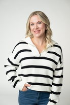 IN STOCK Quarter Zip Striped Pullover - Black and White-pullover-Dear Me Southern Boutique, located in DeRidder, Louisiana