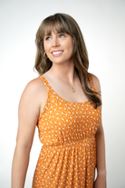 IN STOCK Reagan Ribbed Midi Dress - Pumpkin Floral-Dresses-Dear Me Southern Boutique, located in DeRidder, Louisiana