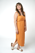 IN STOCK Reagan Ribbed Midi Dress - Pumpkin Floral-Dresses-Dear Me Southern Boutique, located in DeRidder, Louisiana