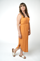 IN STOCK Reagan Ribbed Midi Dress - Pumpkin Floral-Dresses-Dear Me Southern Boutique, located in DeRidder, Louisiana