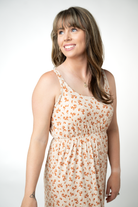 IN STOCK Reagan Ribbed Midi Dress - Sand and Rust Floral-Dresses-Dear Me Southern Boutique, located in DeRidder, Louisiana