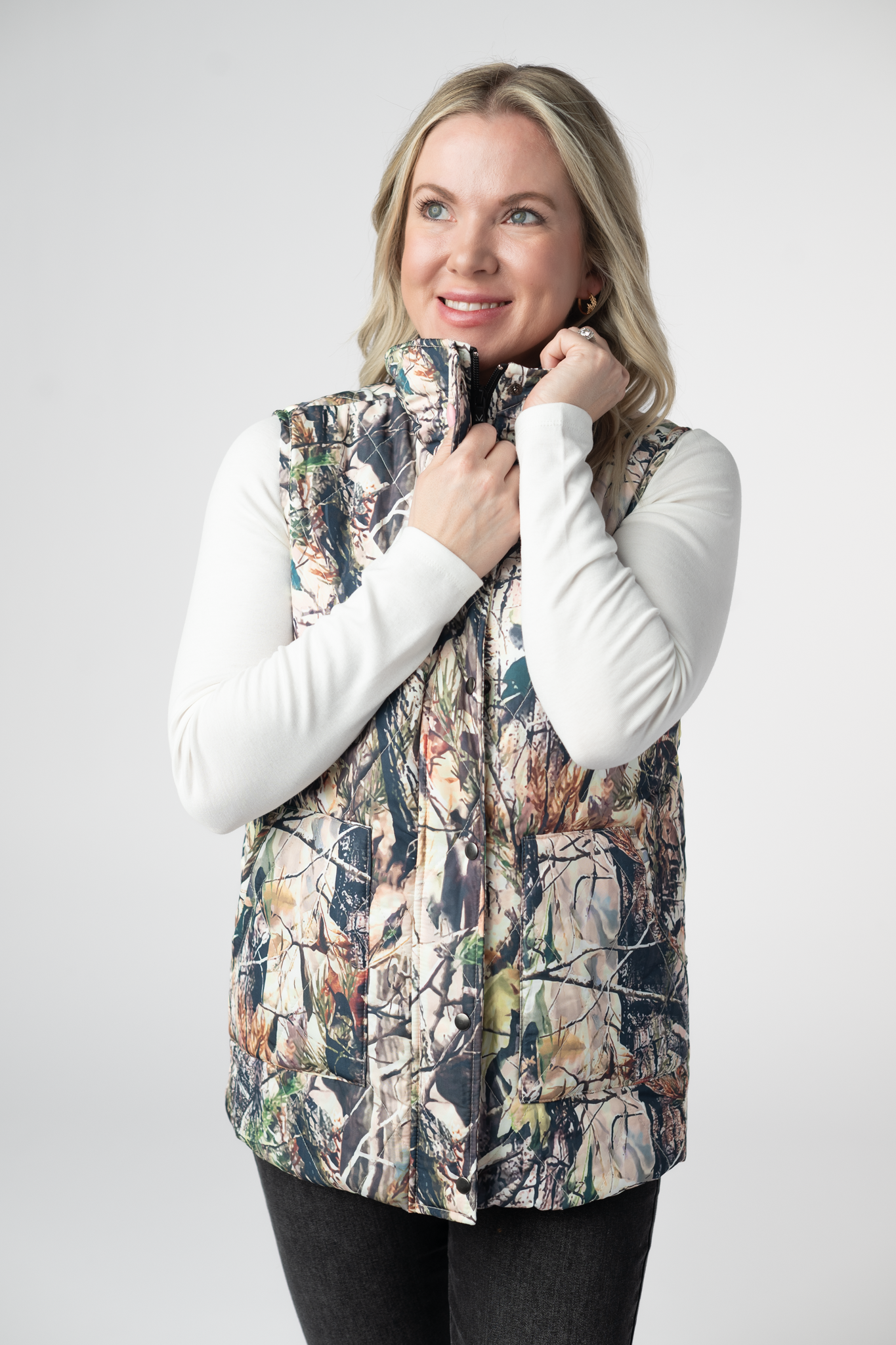 IN STOCK Remy Zip Up Vest - Dark Camo-Vest-Dear Me Southern Boutique, located in DeRidder, Louisiana