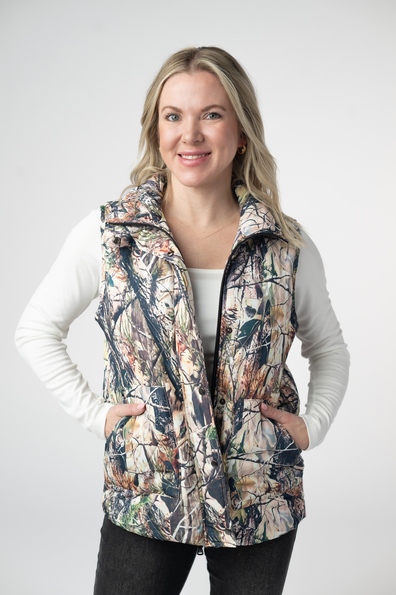 IN STOCK Remy Zip Up Vest - Dark Camo-Vest-Dear Me Southern Boutique, located in DeRidder, Louisiana