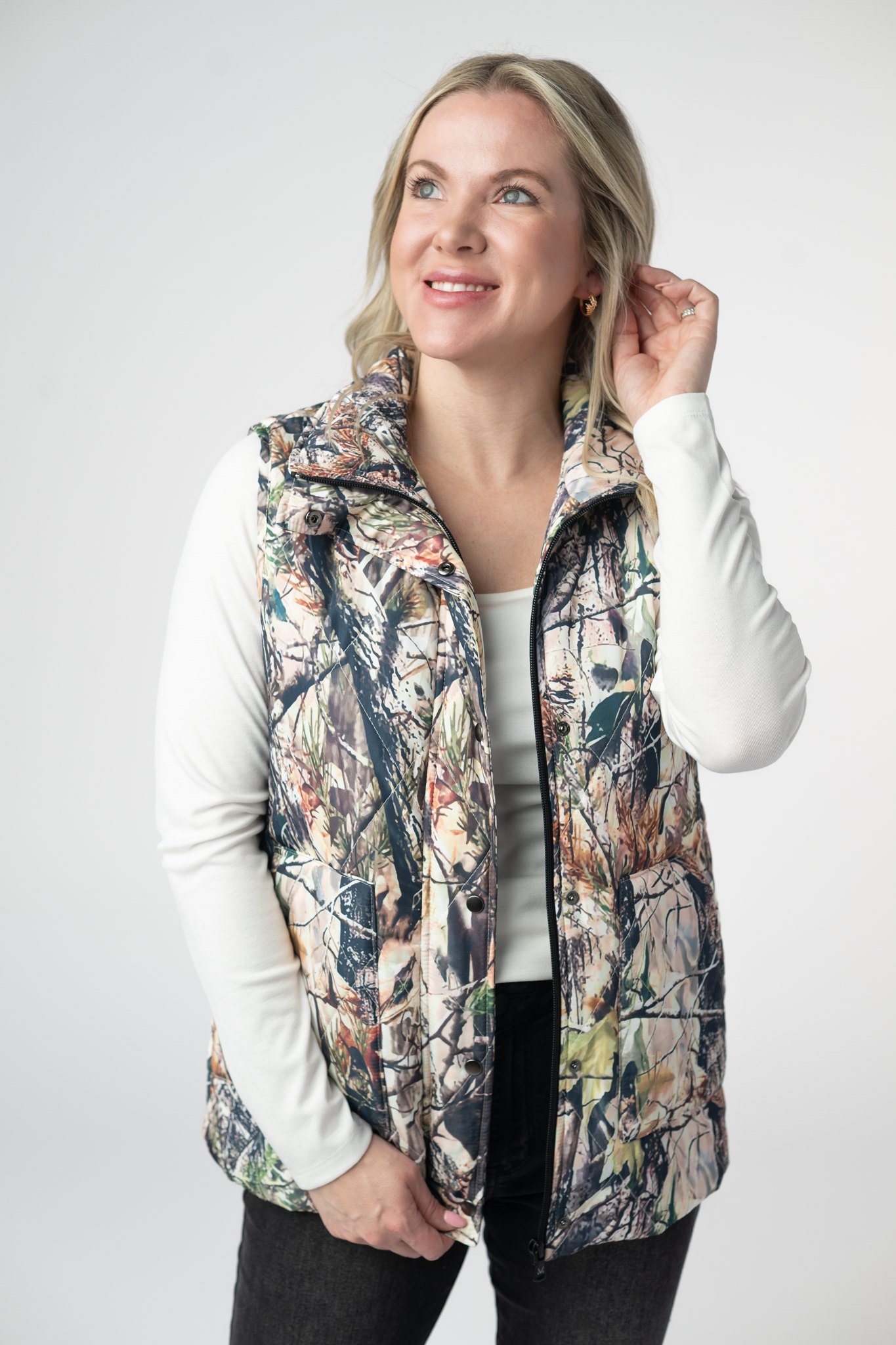 IN STOCK Remy Zip Up Vest - Dark Camo-Vest-Dear Me Southern Boutique, located in DeRidder, Louisiana