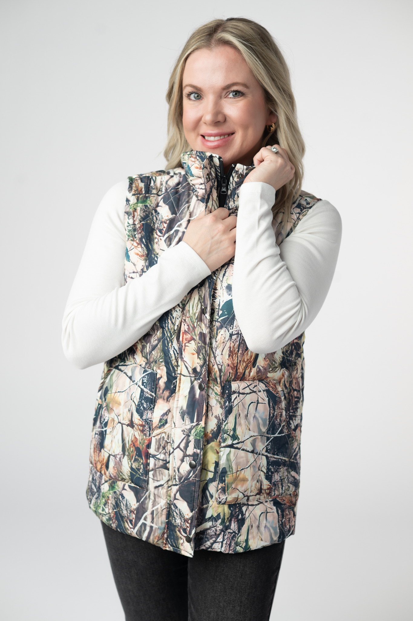 IN STOCK Remy Zip Up Vest - Dark Camo-Vest-Dear Me Southern Boutique, located in DeRidder, Louisiana