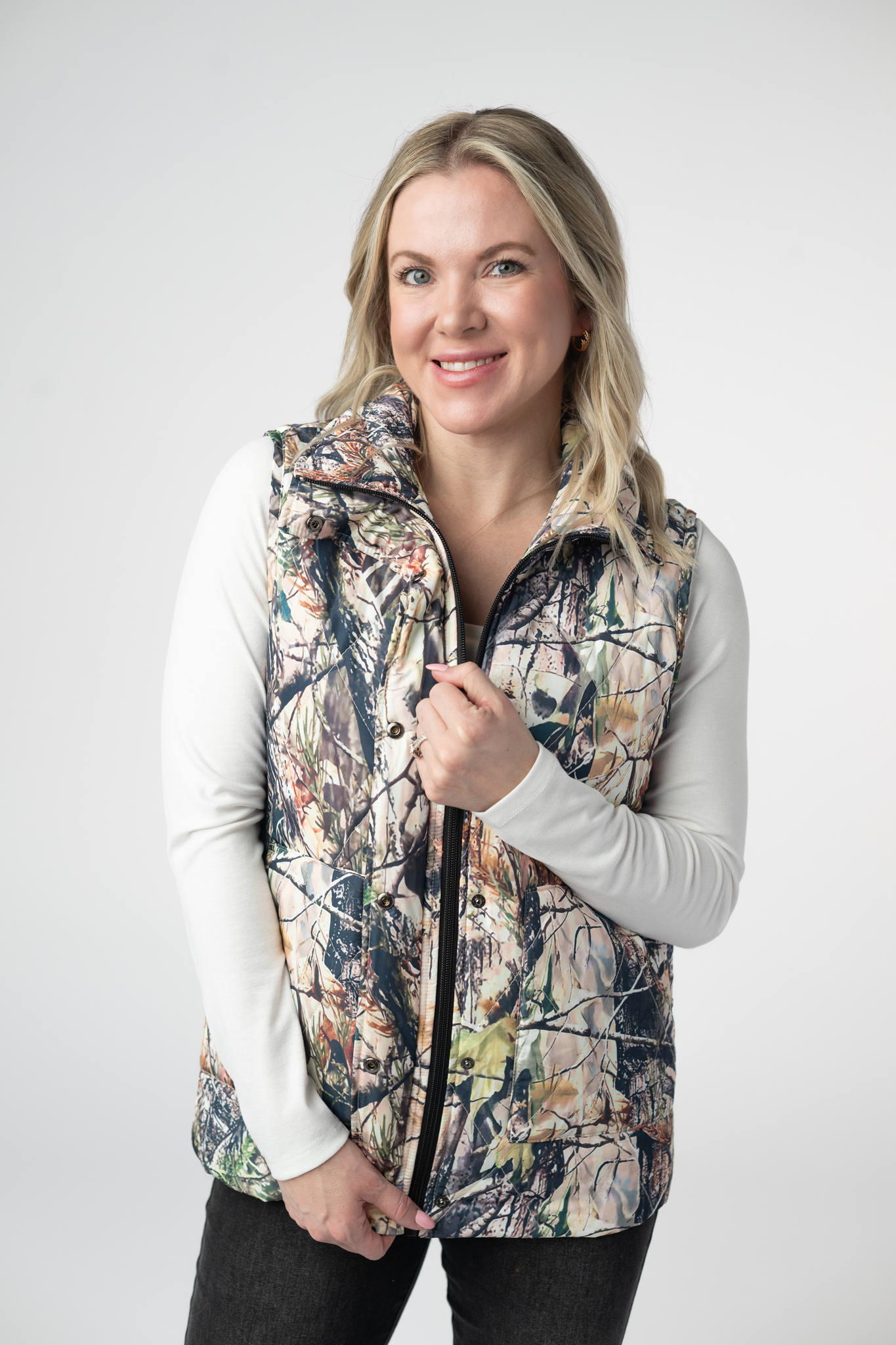 IN STOCK Remy Zip Up Vest - Dark Camo-Vest-Dear Me Southern Boutique, located in DeRidder, Louisiana