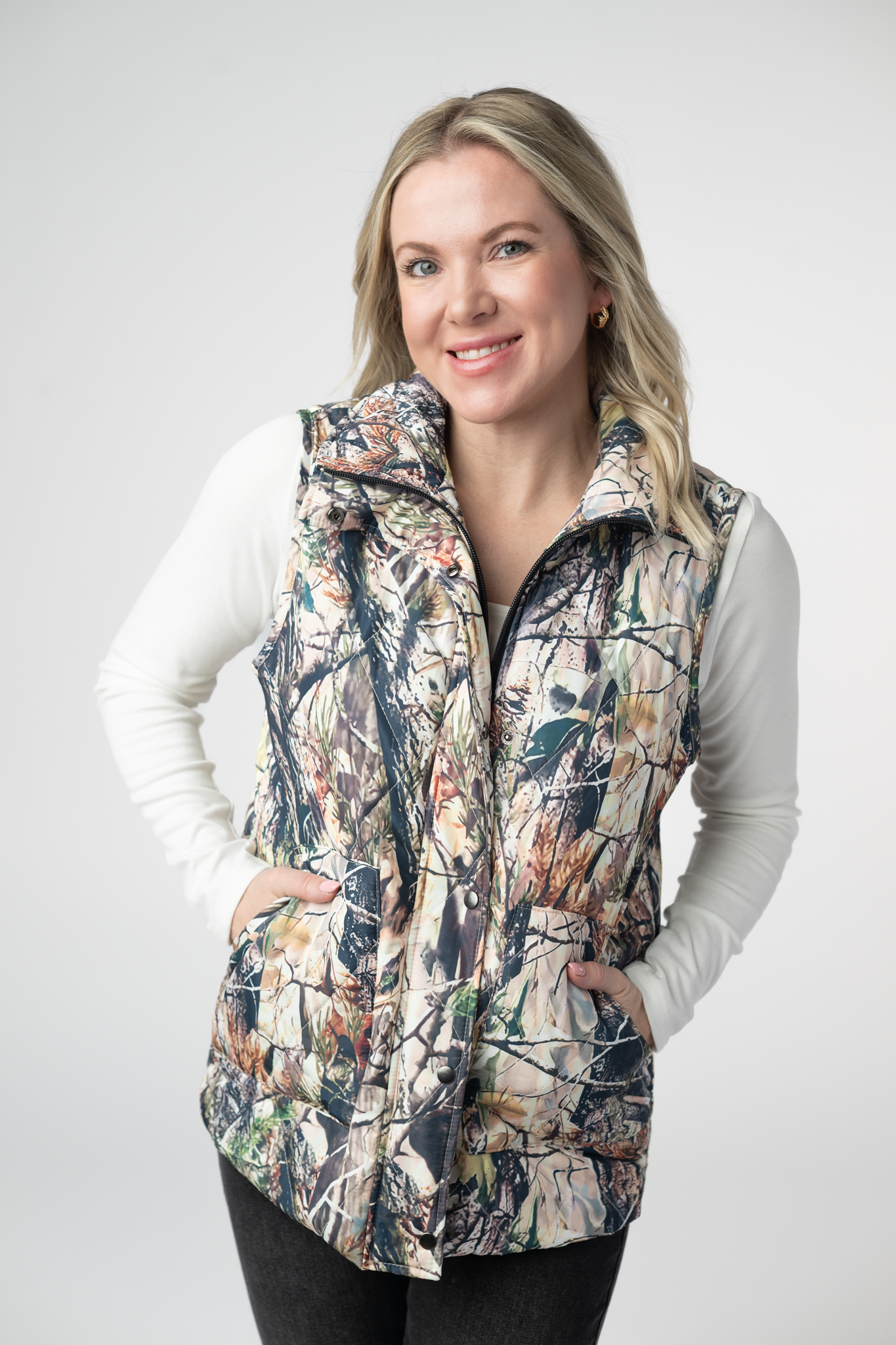 IN STOCK Remy Zip Up Vest - Dark Camo-Vest-Dear Me Southern Boutique, located in DeRidder, Louisiana