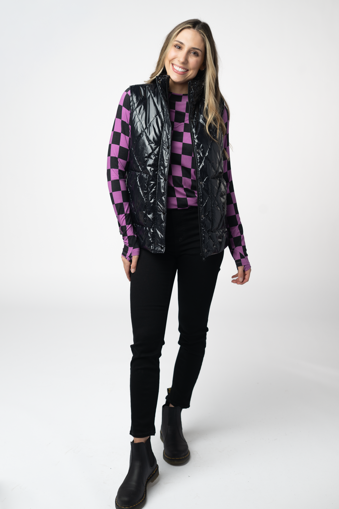 IN STOCK Remy Zip Up Vest - Shiny Black-Vest-Dear Me Southern Boutique, located in DeRidder, Louisiana
