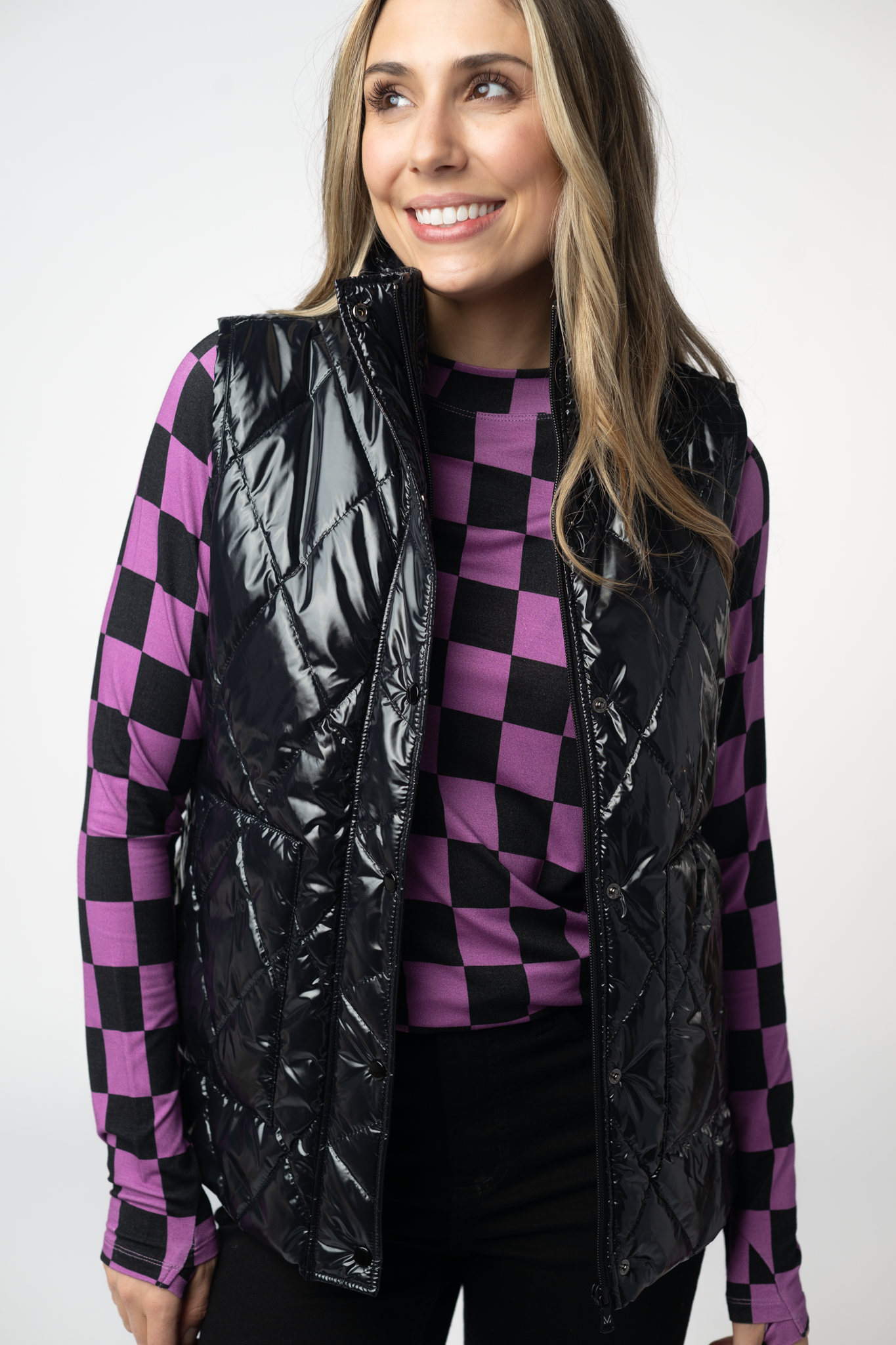IN STOCK Remy Zip Up Vest - Shiny Black-Vest-Dear Me Southern Boutique, located in DeRidder, Louisiana