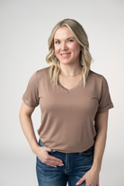 IN STOCK Sophie Top - Mocha-Shirts-Dear Me Southern Boutique, located in DeRidder, Louisiana