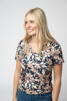 IN STOCK Sophie Top - Navy Autumn Petals-Shirts-Dear Me Southern Boutique, located in DeRidder, Louisiana