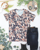 IN STOCK Sophie Top - Navy Autumn Petals-Shirts-Dear Me Southern Boutique, located in DeRidder, Louisiana