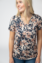 IN STOCK Sophie Top - Navy Autumn Petals-Shirts-Dear Me Southern Boutique, located in DeRidder, Louisiana
