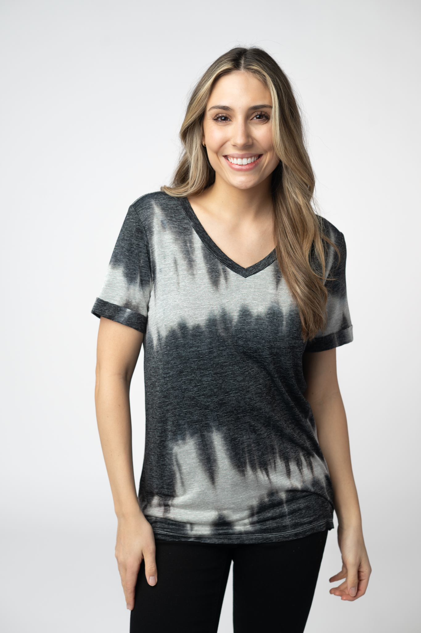 IN STOCK Sophie Top - Ombre Micro Stripes Midnight and White-Shirts-Dear Me Southern Boutique, located in DeRidder, Louisiana