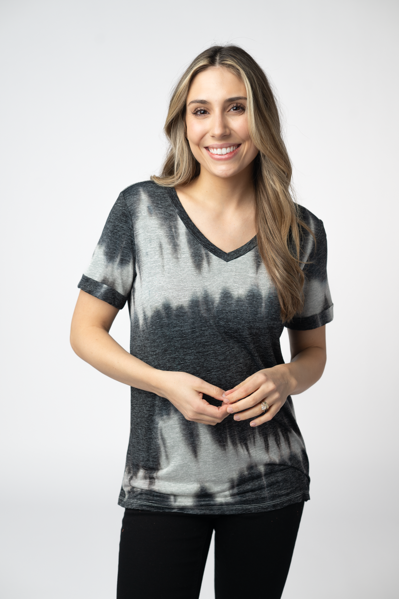 IN STOCK Sophie Top - Ombre Micro Stripes Midnight and White-Shirts-Dear Me Southern Boutique, located in DeRidder, Louisiana