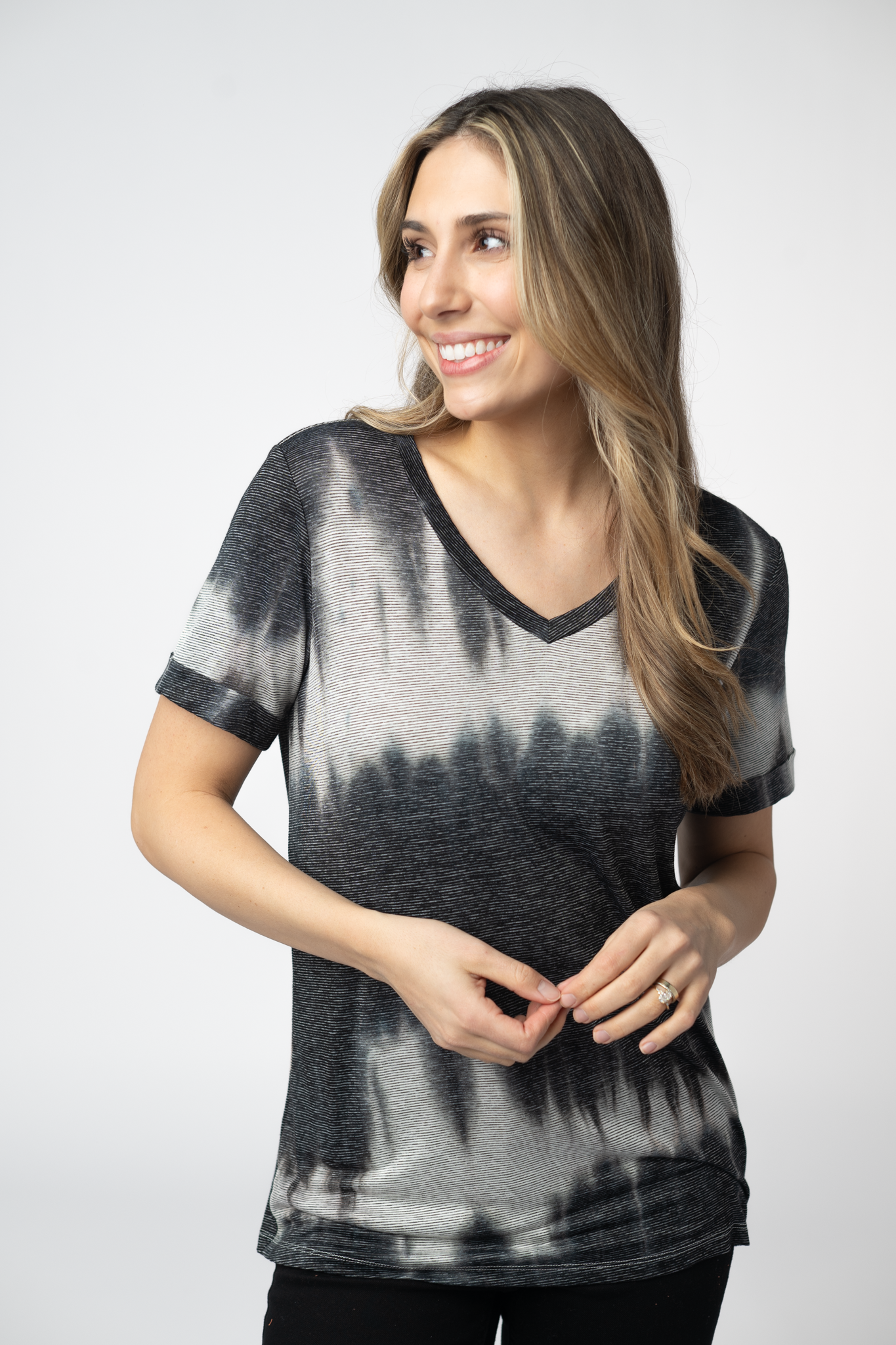 IN STOCK Sophie Top - Ombre Micro Stripes Midnight and White-Shirts-Dear Me Southern Boutique, located in DeRidder, Louisiana
