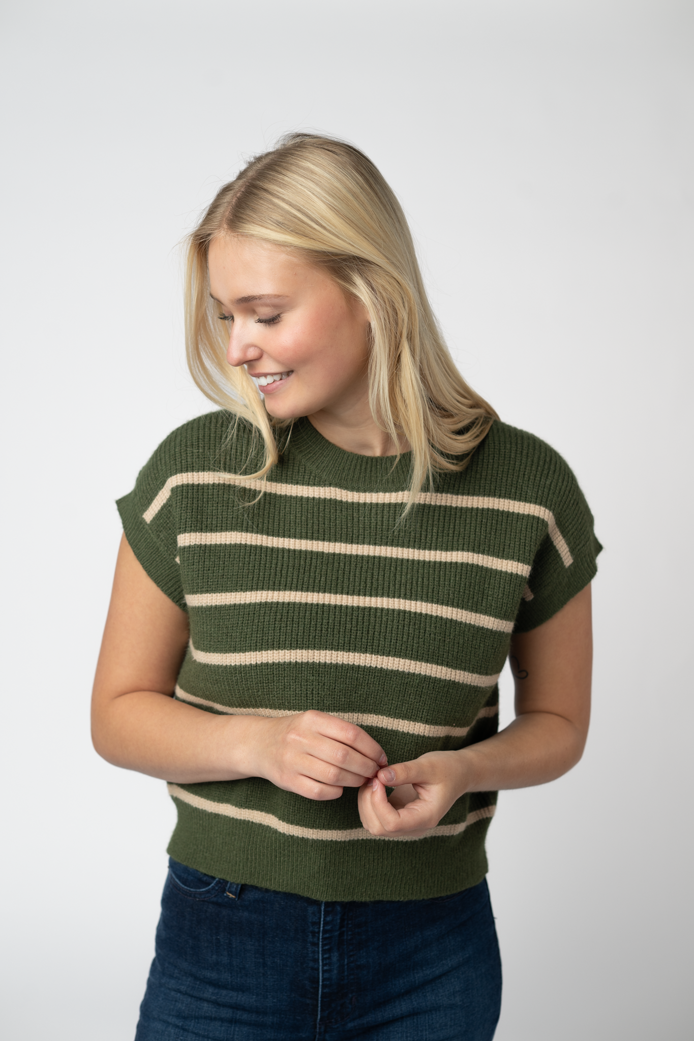 IN STOCK Striped Sweater Top - Olive and Tan-Sweater-Dear Me Southern Boutique, located in DeRidder, Louisiana