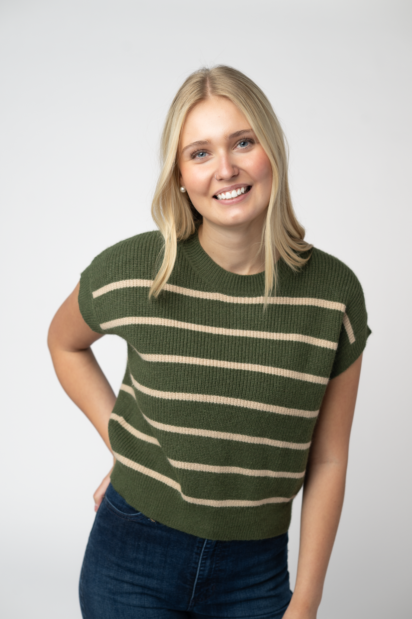 IN STOCK Striped Sweater Top - Olive and Tan-Sweater-Dear Me Southern Boutique, located in DeRidder, Louisiana