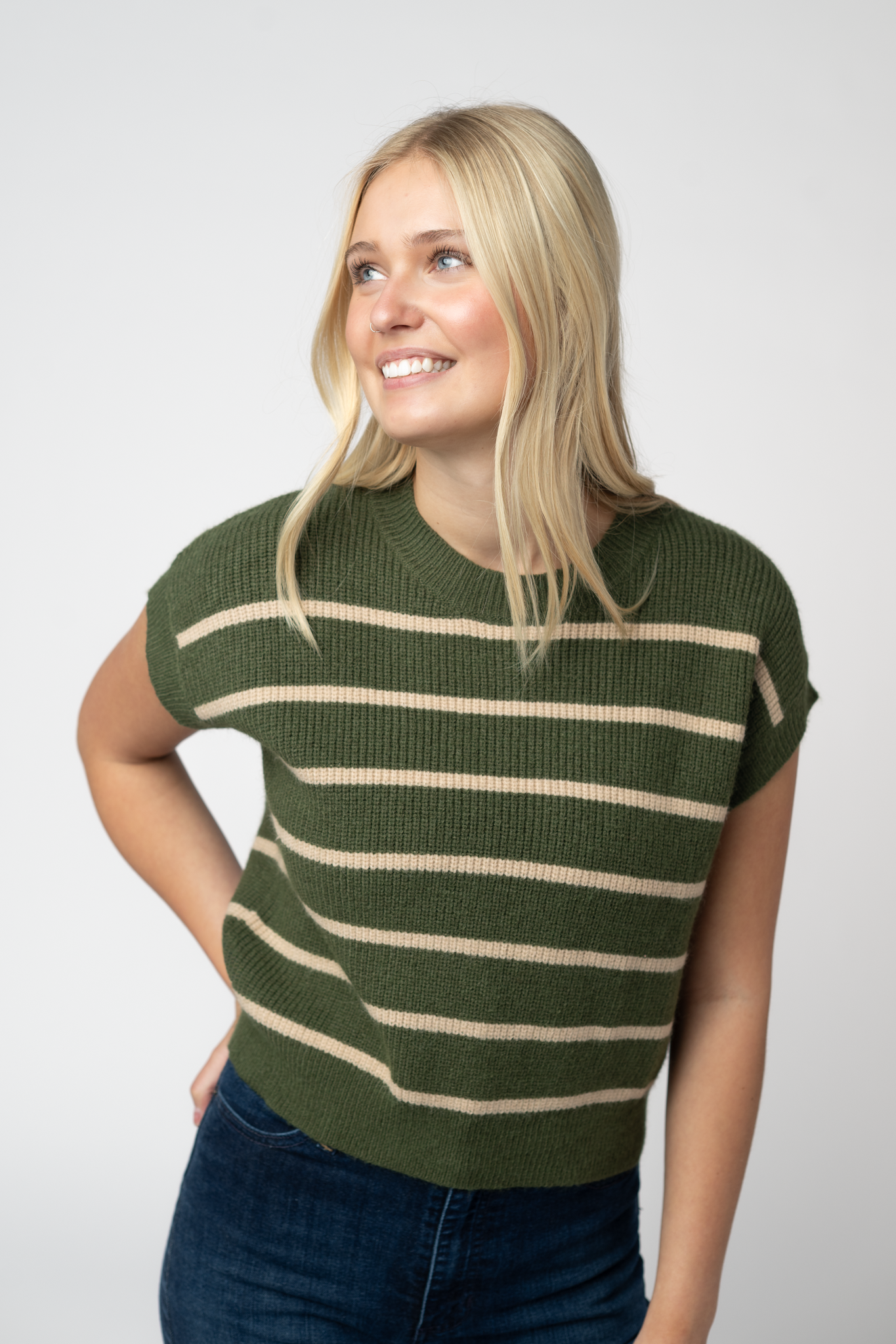 IN STOCK Striped Sweater Top - Olive and Tan-Sweater-Dear Me Southern Boutique, located in DeRidder, Louisiana