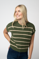 IN STOCK Striped Sweater Top - Olive and Tan-Sweater-Dear Me Southern Boutique, located in DeRidder, Louisiana