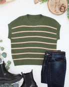 IN STOCK Striped Sweater Top - Olive and Tan-Sweater-Dear Me Southern Boutique, located in DeRidder, Louisiana