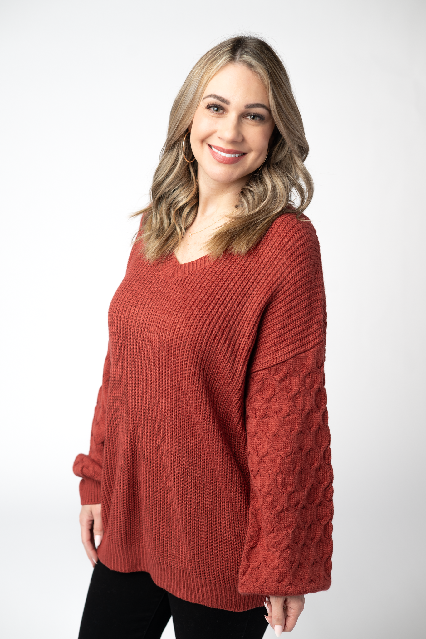 IN STOCK Talina Textured Sweater - Brick-Sweater-Dear Me Southern Boutique, located in DeRidder, Louisiana