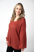 IN STOCK Talina Textured Sweater - Brick-Sweater-Dear Me Southern Boutique, located in DeRidder, Louisiana