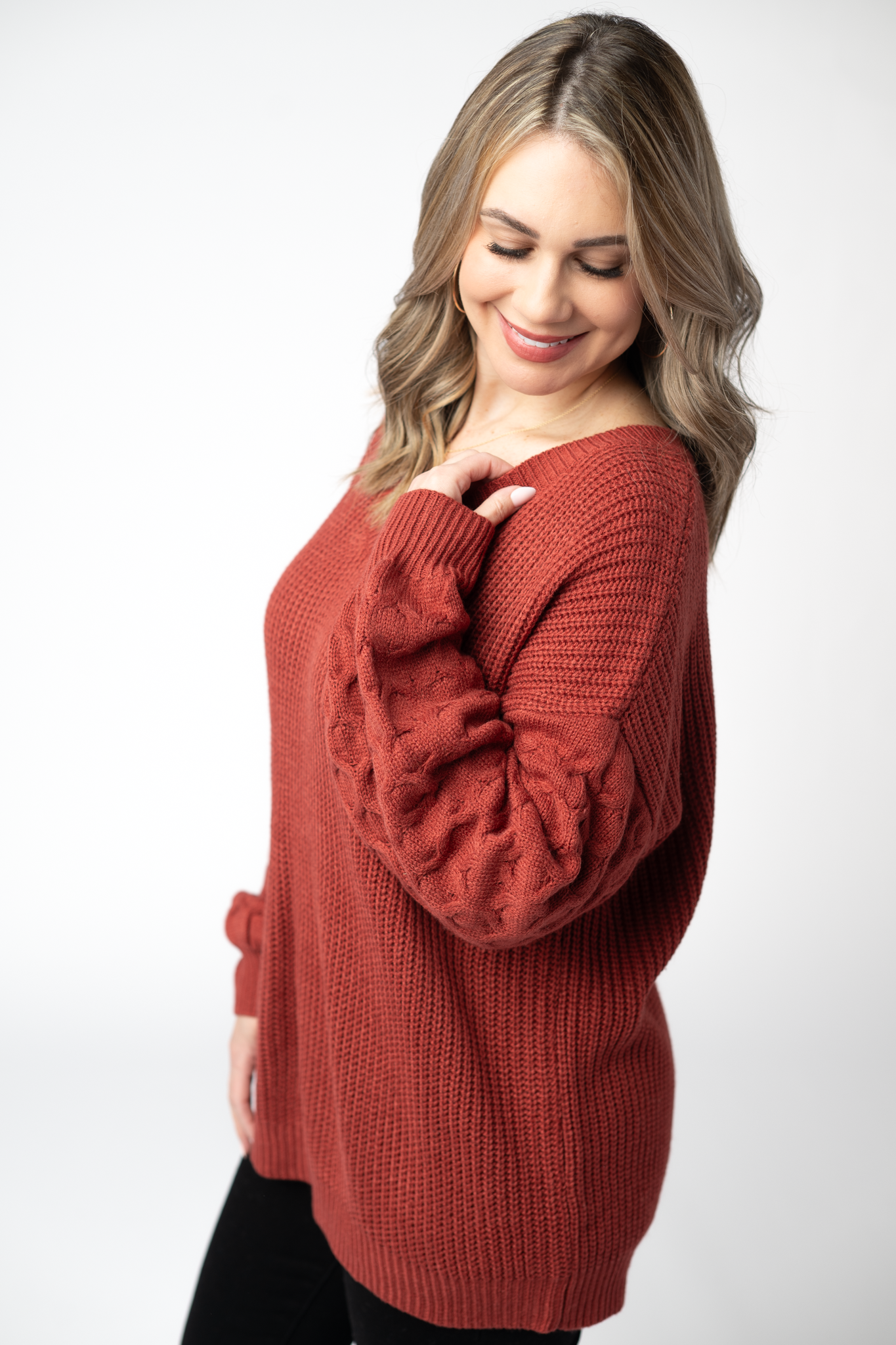IN STOCK Talina Textured Sweater - Brick-Sweater-Dear Me Southern Boutique, located in DeRidder, Louisiana