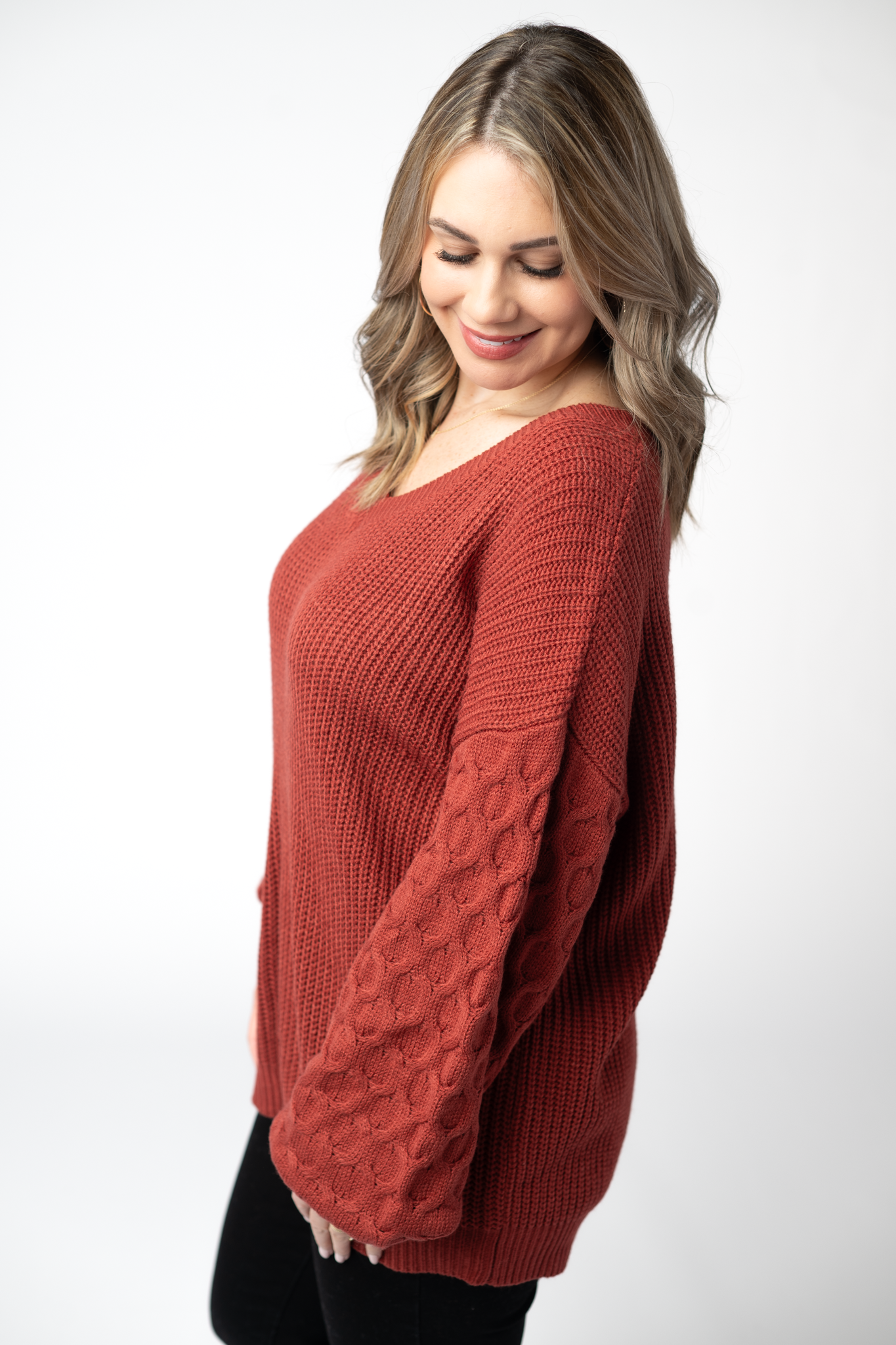 IN STOCK Talina Textured Sweater - Brick-Sweater-Dear Me Southern Boutique, located in DeRidder, Louisiana