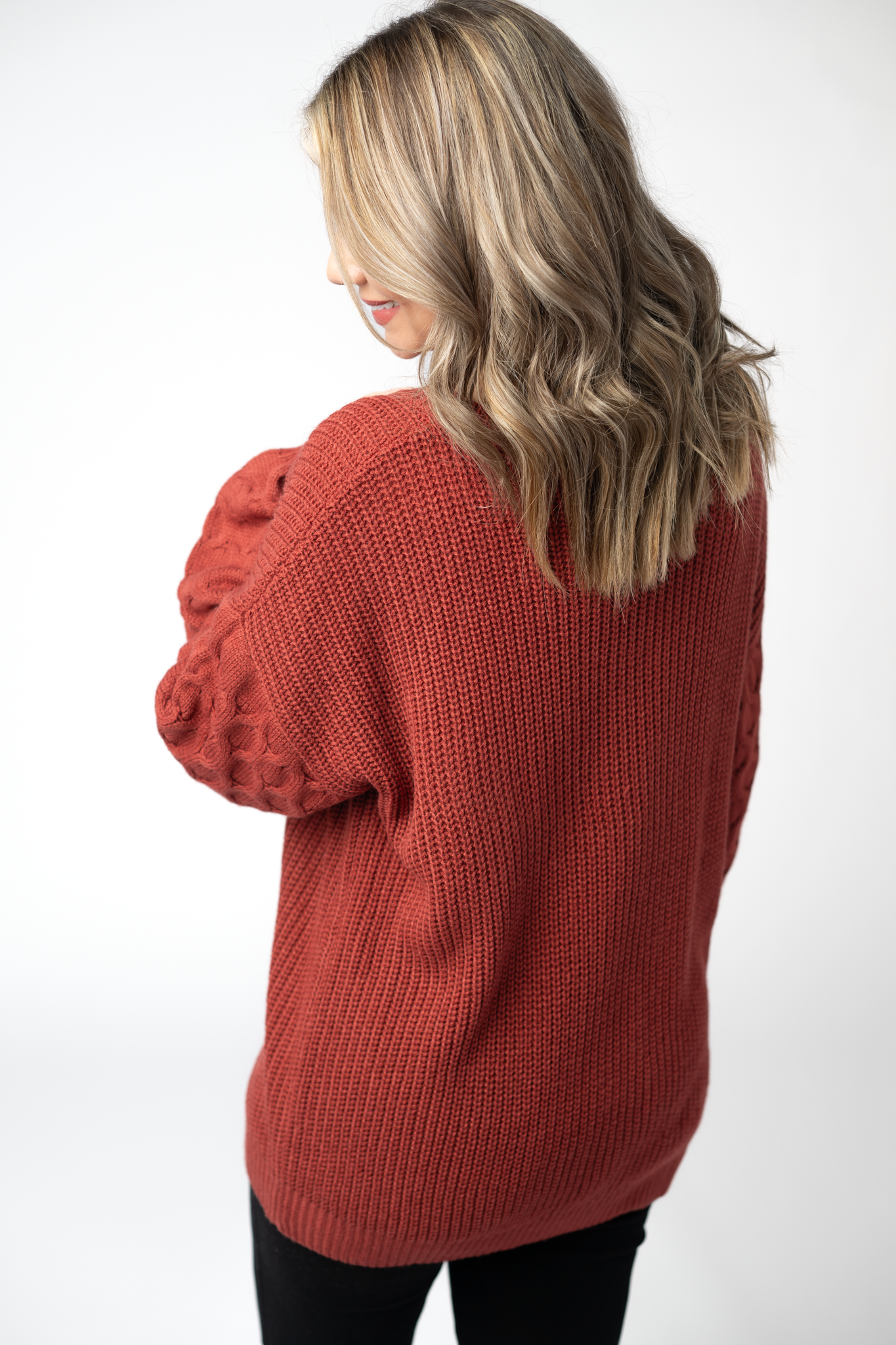 IN STOCK Talina Textured Sweater - Brick-Sweater-Dear Me Southern Boutique, located in DeRidder, Louisiana