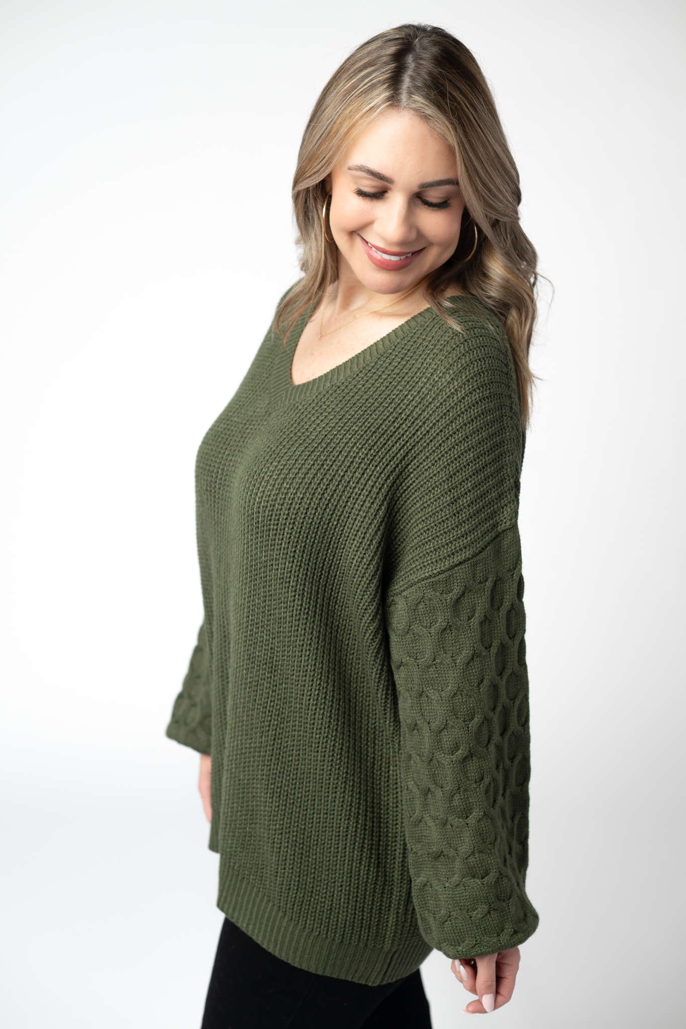 IN STOCK Talina Textured Sweater - Olive-Sweater-Dear Me Southern Boutique, located in DeRidder, Louisiana
