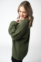 IN STOCK Talina Textured Sweater - Olive-Sweater-Dear Me Southern Boutique, located in DeRidder, Louisiana
