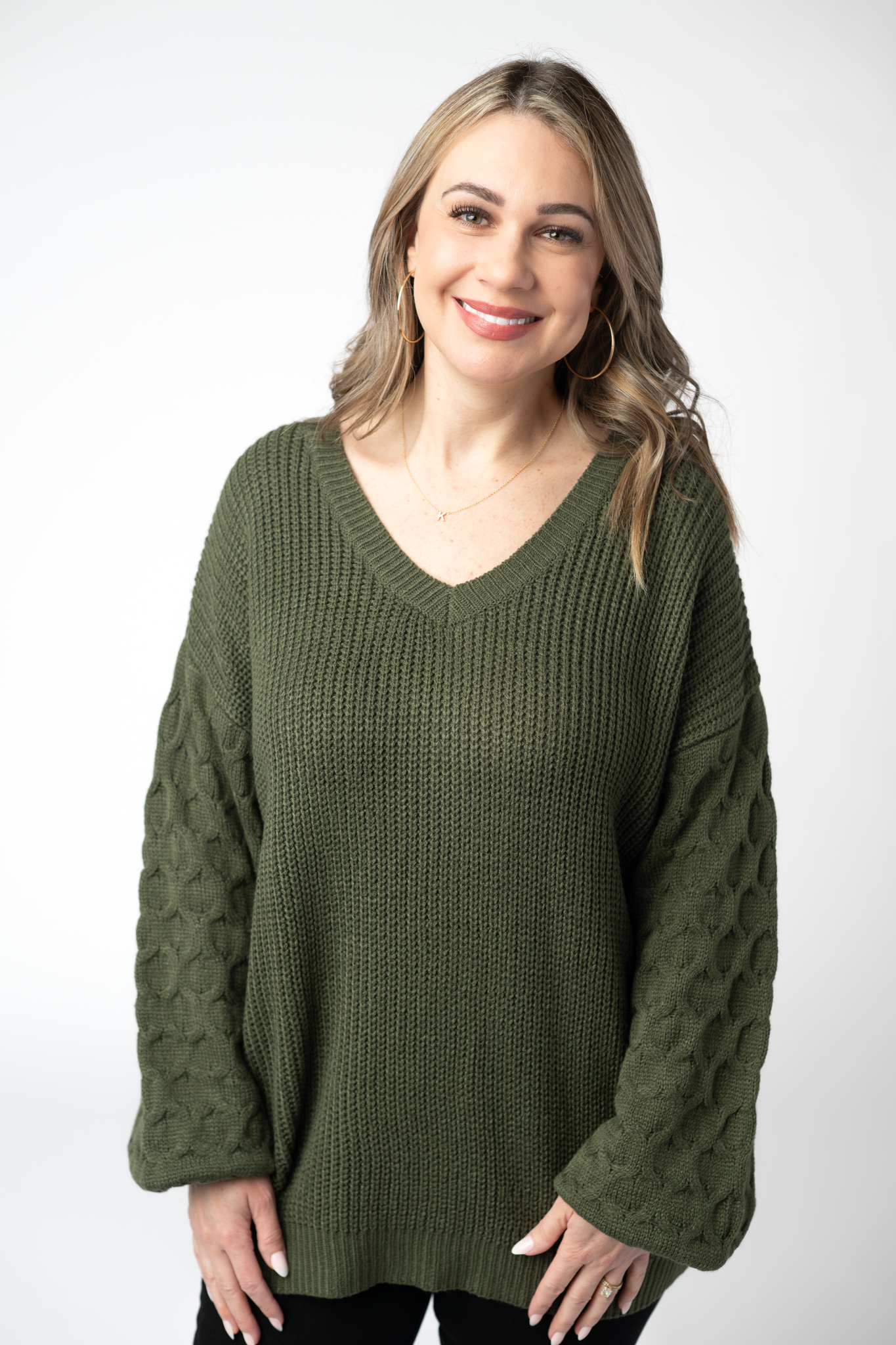 IN STOCK Talina Textured Sweater - Olive-Sweater-Dear Me Southern Boutique, located in DeRidder, Louisiana