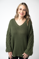 IN STOCK Talina Textured Sweater - Olive-Sweater-Dear Me Southern Boutique, located in DeRidder, Louisiana