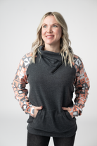 IN STOCK Zoey ZipCowl Sweatshirt -Trick-or-Treat Checkered and Charcoal-Pullover-Dear Me Southern Boutique, located in DeRidder, Louisiana
