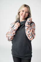 IN STOCK Zoey ZipCowl Sweatshirt -Trick-or-Treat Checkered and Charcoal-Pullover-Dear Me Southern Boutique, located in DeRidder, Louisiana