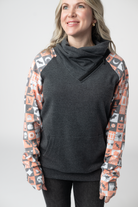 IN STOCK Zoey ZipCowl Sweatshirt -Trick-or-Treat Checkered and Charcoal-Pullover-Dear Me Southern Boutique, located in DeRidder, Louisiana