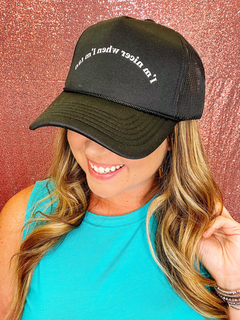 "I'm Nicer When I'm Tan" Trucker Hat-Athletic Hats-Dear Me Southern Boutique, located in DeRidder, Louisiana