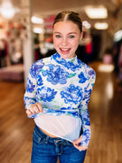 In Full Bloom Hydrangea Mesh Top-Tops-Dear Me Southern Boutique, located in DeRidder, Louisiana