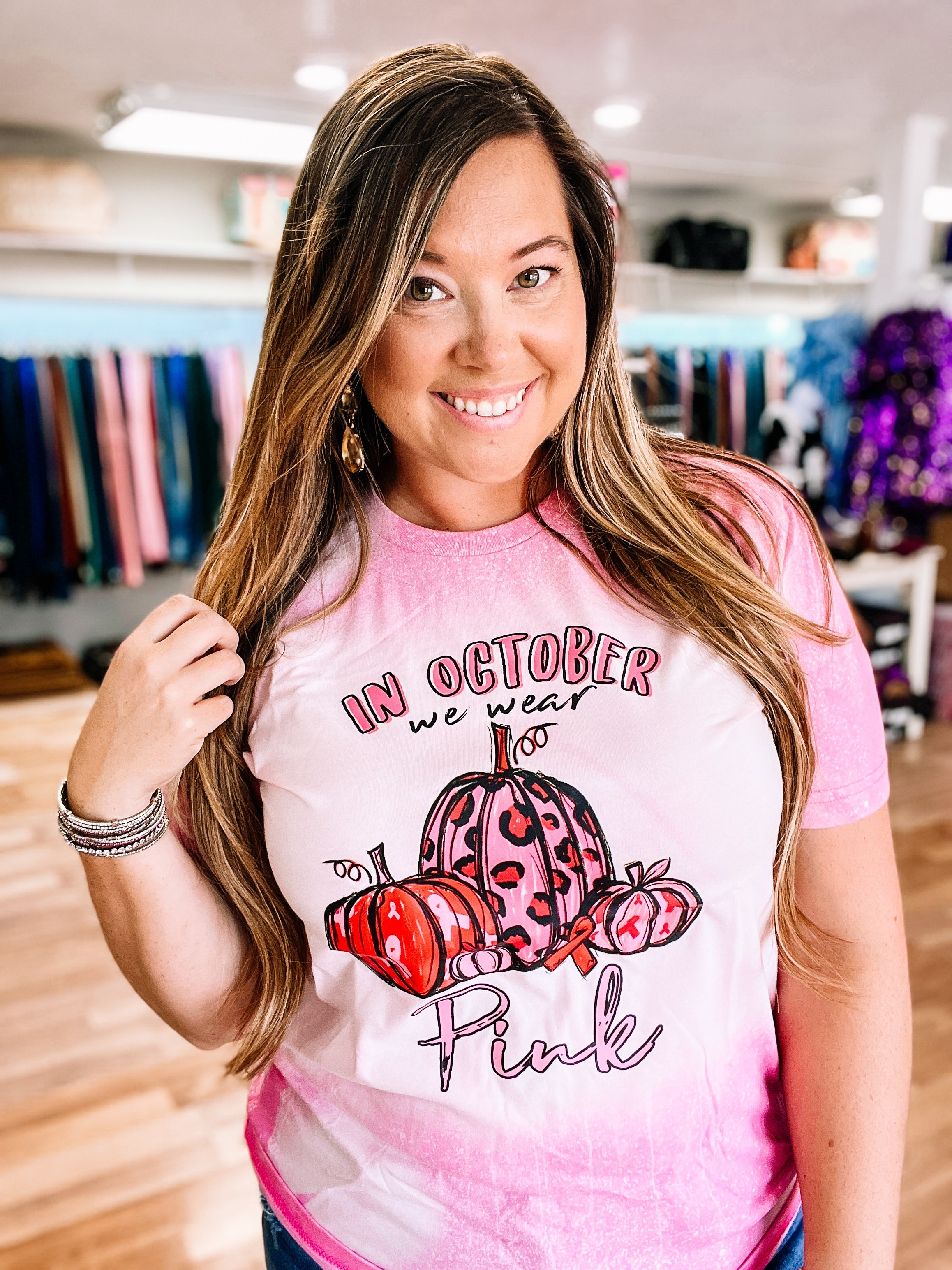 In October We Wear Pink-Graphic Tops-Dear Me Southern Boutique, located in DeRidder, Louisiana