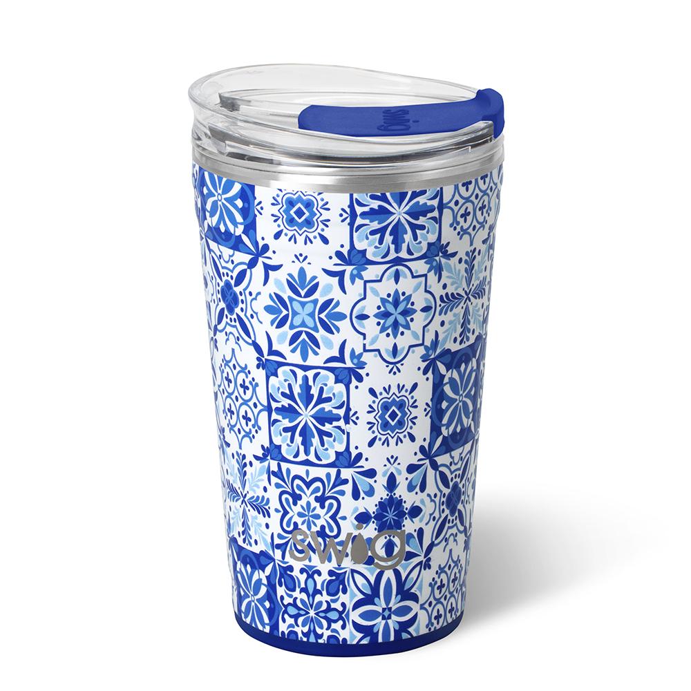 Indigo Tiles Party Cup 24oz-Drinkwear-Dear Me Southern Boutique, located in DeRidder, Louisiana