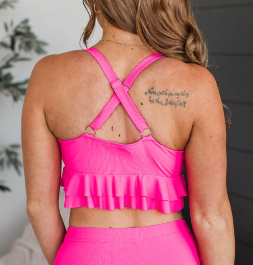 Island Essence Ribbed Swim Suit - Hot Pink-Sets-Dear Me Southern Boutique, located in DeRidder, Louisiana