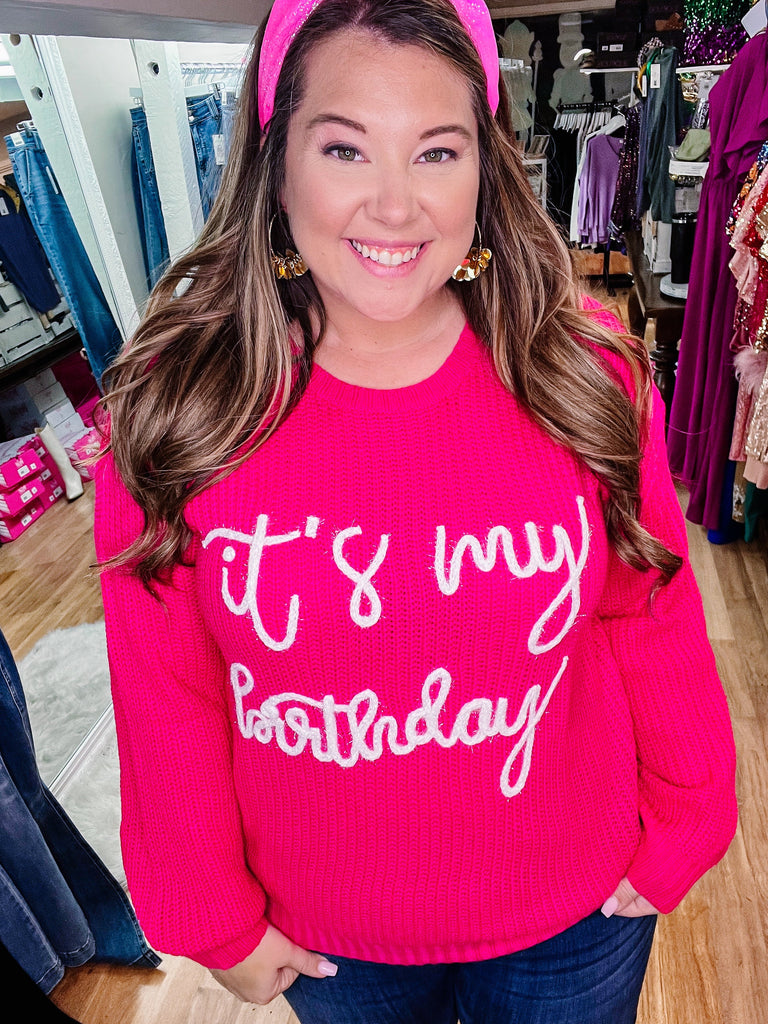 It's My Birthday Tinsel Knit Sweater-Tops-Dear Me Southern Boutique, located in DeRidder, Louisiana