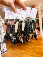 Jak Sprat Black & Bold Collection: Fabulous Feather Dangles-Jewelry - Earrings-Dear Me Southern Boutique, located in DeRidder, Louisiana
